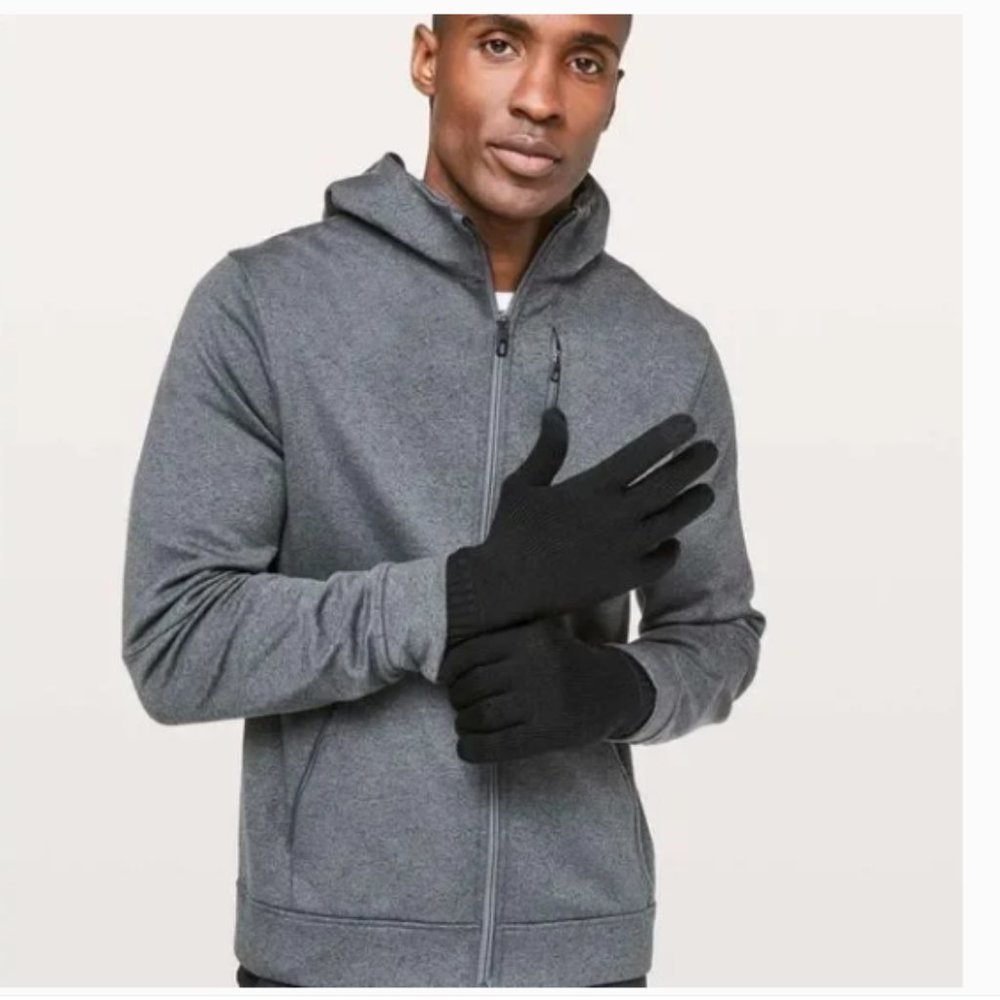 Lululemon Mens Cold Pursuit Merino Wool Tech Gloves Black Nwt